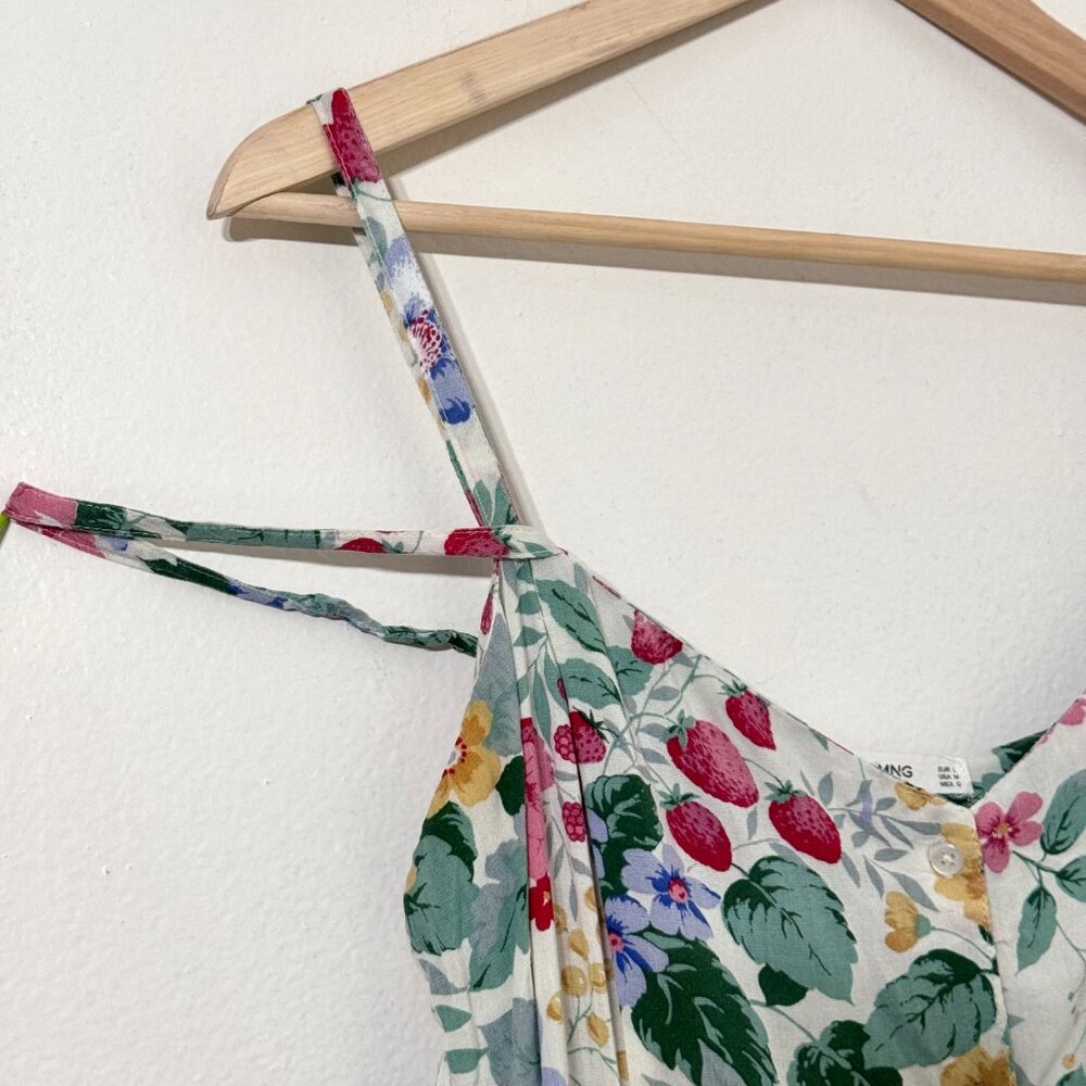 Mango MNG Strawberry Floral Jumpsuit Sleeveless Cottagecore Farm Country Fruit - Picture 9 of 16